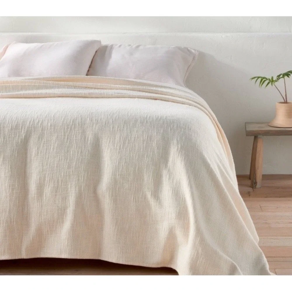 Casaluna Cotton Blanket Coverlet Ivory Cream Textured Shabby Chic Cottage KING
